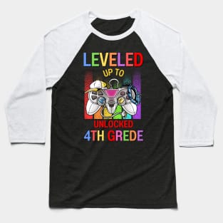 Leveled Up To Unlocked 4th Grade Video Game Back To School Baseball T-Shirt